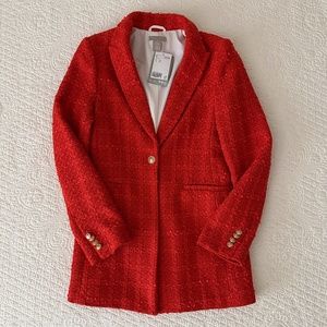 NWT H&M Textured-Weave Tweed Jacket Blazer Orange Red XS